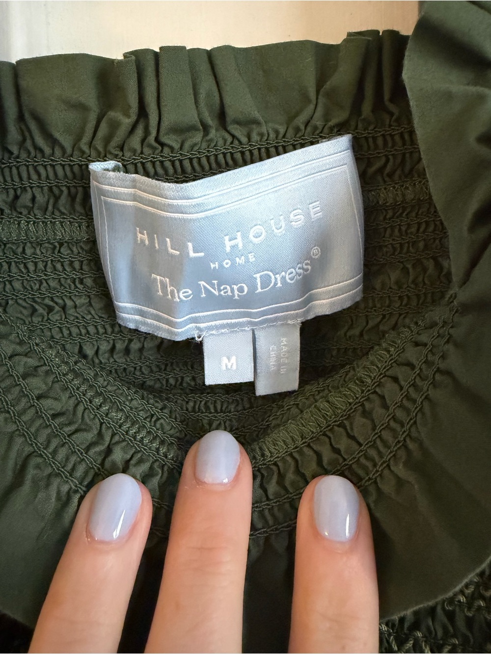Hill House Olive Green Smocked Midi Dress with Ruffle Straps - Picture 4 of 4
